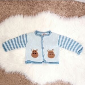 Zackali 4 Kids Blue Stripe Moose Cardigan 12 Months